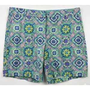 Talbots The Weekend Short Women 12 Blue Green Pink Geometric Preppy Summer